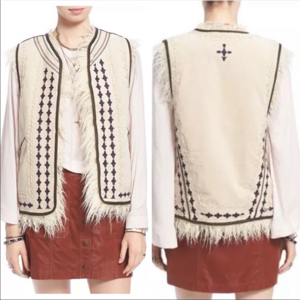 Free People Kick It In Reverse Embroidery Fur Vest